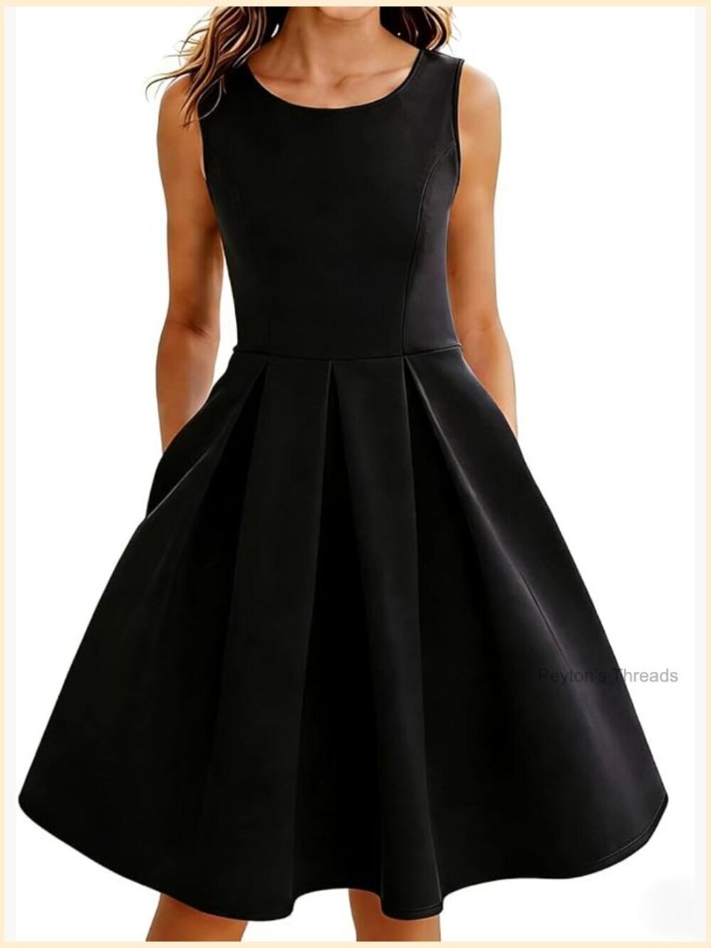 Sleeveless Crew Neck A-Line Dress with Pockets Work Party